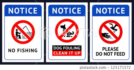 No dog fouling, No fishing, Do not feed birds 125171572