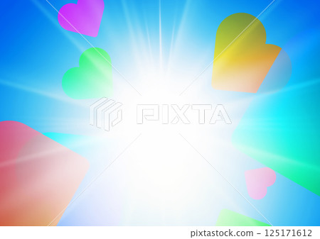 3d illustration background of sun and abstract hearts in blue sky 125171612