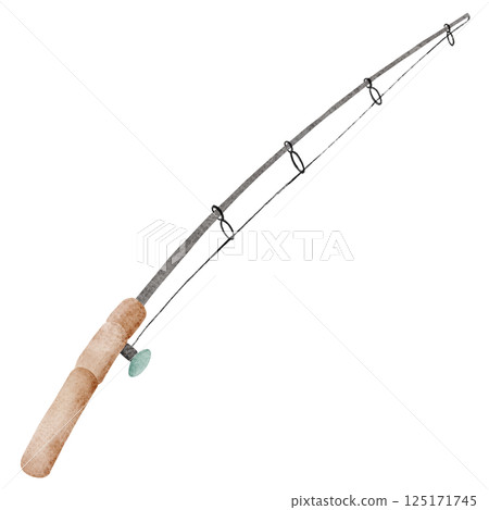 Watercolor Fishing Rod Clipart 125171745