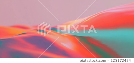 Colorful digital waves form an abstract landscape visualization highlighting technology with nature. 125172454