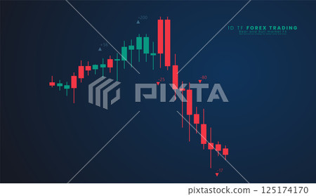 Moving dow of arrows surge diagonally, symbolizing acceleration, breakthrough down on dark blue, a futuristic falling arrows of trends, vector illustration Moving dow of arrows surge diagonally, symbolizing acceleration, breakthrough down on dark blue, a futuristic falling arrows of trends, vector illustration 125174170
