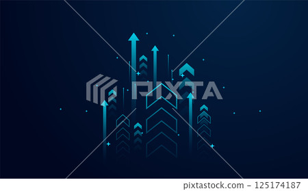 Moving dow of arrows surge diagonally, symbolizing acceleration, breakthrough down on dark blue, a futuristic falling arrows of trends, vector illustration 125174187