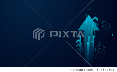 Moving dow of arrows surge diagonally, symbolizing acceleration, breakthrough down on dark blue, a futuristic falling arrows of trends, vector illustration 125174194
