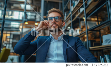 Businessman feels exhausted and stressed while working in a modern office 125175085