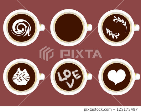 Six coffee cups lined up Six coffee cups lined up 125175487