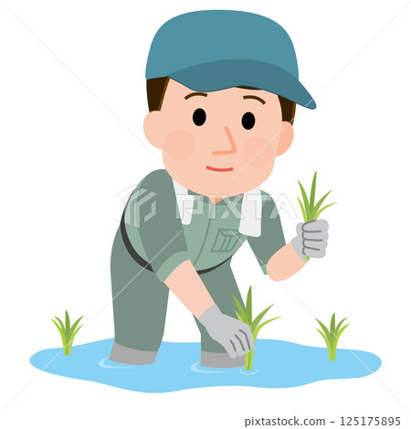 男農種植水稻插畫 125175895