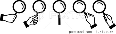 Icon of hand holding magnifying glass 125177036
