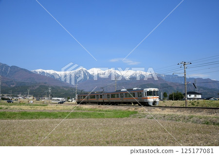 313系3000型飯田線列車以中央阿爾卑斯山為背景行駛 125177081