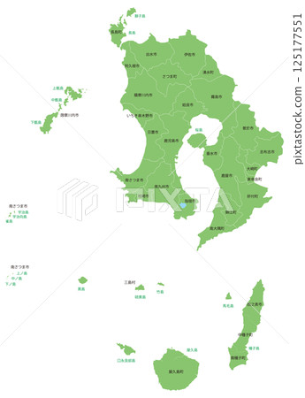 Dividable Kagoshima Prefecture map with city, town, and island names 125177551
