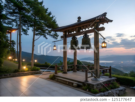 pavilion with mountain and sea 125177647