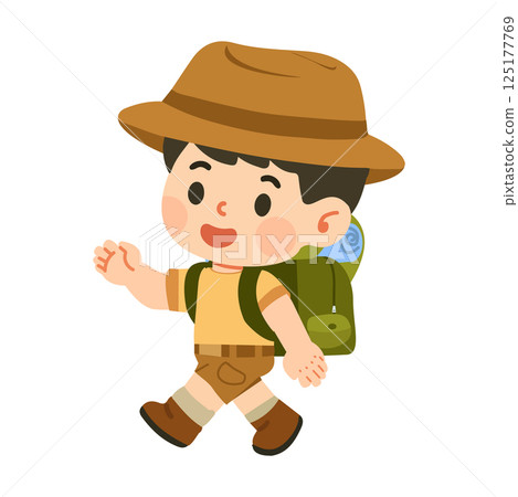 Cartoon Child Hiking with Backpack 125177769