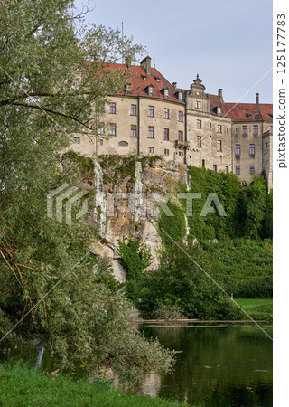 Majestic Sigmaringen Castle Perched on Rugged Cliff Above Tranquil Danube: Historic Hohenzollern Residence Showcases Medieval Architecture and Royal Collections in Picturesque Baden-Wurttemberg Majestic Sigmaringen Castle Perched on Rugged Cliff Above Tranquil Danube: Historic Hohenzollern Residence Showcases Medieval Architecture and Royal Collections in Picturesque Baden-Wurttemberg 125177783