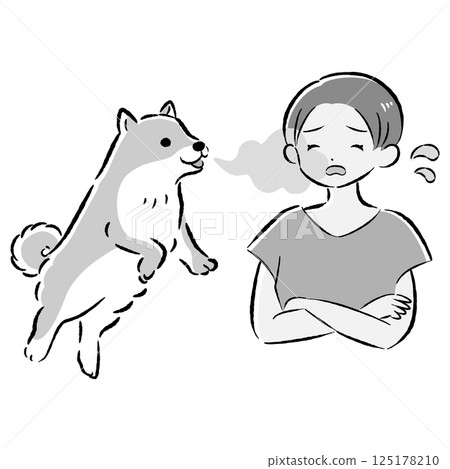 Illustration of a dog suffering from bad breath 125178210