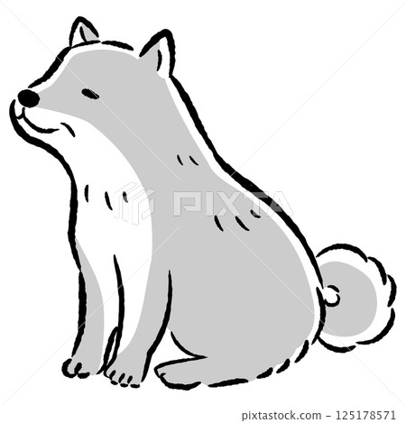 Hand-drawn illustration of a senior dog sitting 125178571