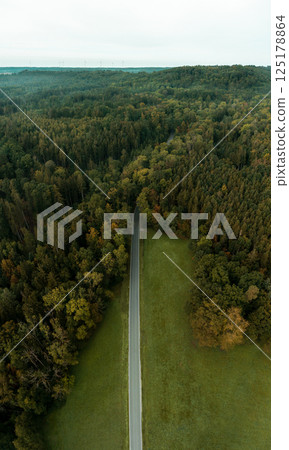 Drone vertical panorama with road in the Black Forest, Germany Drone vertical panorama with road in the Black Forest, Germany 125178864