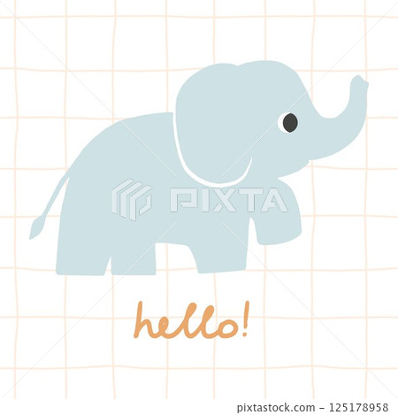 Cute vector print Elephant. Cartoon character baby elephant, hand drawn illustration for kids. Fashion fabric design 125178958