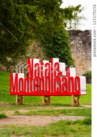 Giant Teacup Sculpture with Christmas Sign in Montepulciano 125179158