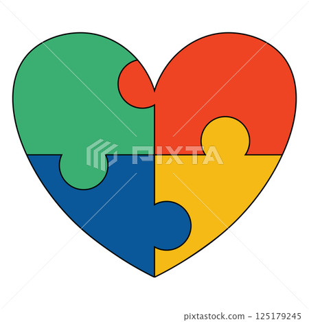 Autism puzzle colorful heart shape. Autism Awareness Month. Multicolored puzzle in the form of heart. Autism puzzle colorful heart shape. Autism Awareness Month. Multicolored puzzle in the form of heart. 125179245