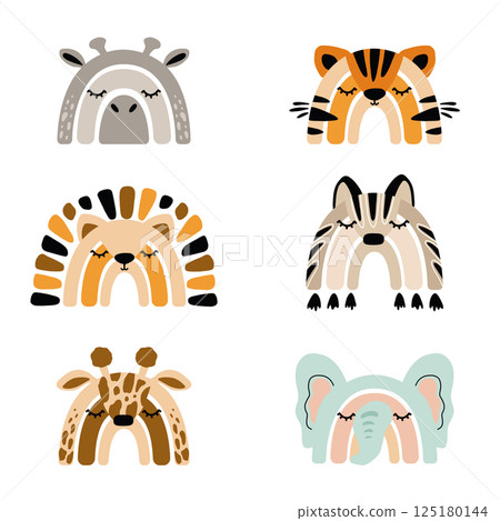 safari animals face rainbow clipart 125180144