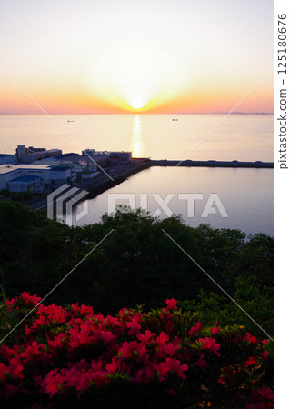 Sunset seen from Shiroyama Park, where azaleas bloom, Shikokuchuo City, Ehime Prefecture Sunset seen from Shiroyama Park, where azaleas bloom, Shikokuchuo City, Ehime Prefecture 125180676