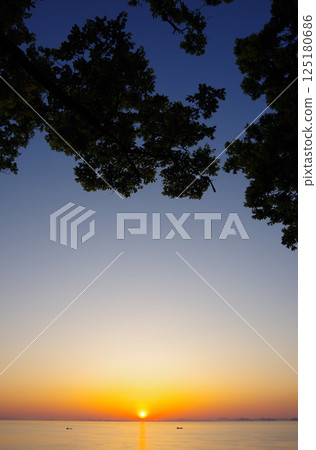 View of the sunset from Shiroyama Park, the site of Kawanoe Castle, Shikokuchuo City, Ehime Prefecture 125180686