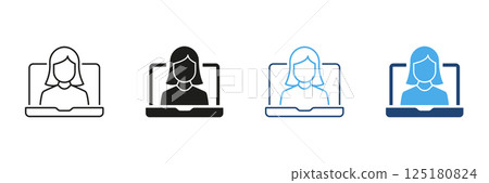 Female Video Call Participant Icon Set. Virtual Meeting, Online Communication, And Remote Work Symbol Collection. Digital Interaction And Teleconference. Isolated Vector Illustration 125180824