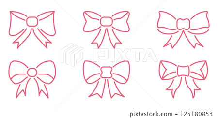 Pink Bow Tie Outline Icon Set. Decorative Ribbon And Gift Wrapping Symbol Collection. Fashion Accessory And Present Decoration. Editable Stroke. Isolated Vector Illustration 125180853