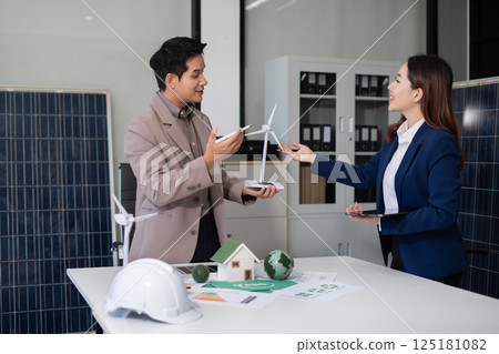 Sustainable development with renewable energy solutions, ecology concept, green business. 125181082