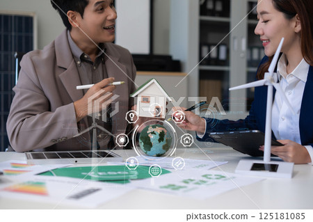 Sustainable development with renewable energy solutions, ecology concept, green business. 125181085