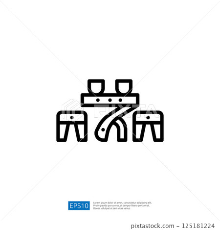 A minimalist graphic representation of a dining table with chairs, suggesting a social or dining setting. 125181224