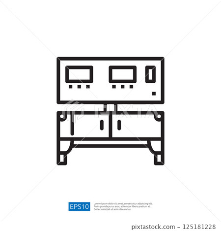 This image depicts a simple line drawing of a machine with two display panels on top of a cabinet, likely representing industrial or technological equipment. 125181228