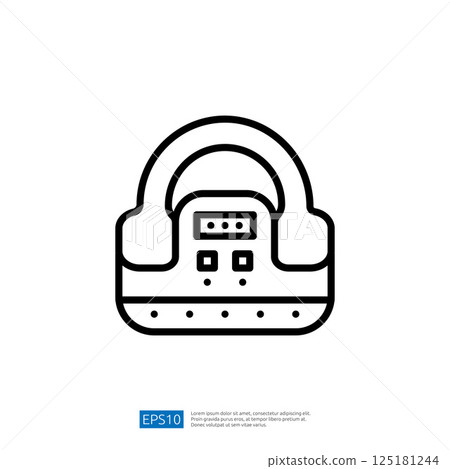 A simple line drawing of a portable device, possibly a speaker or music player, featuring buttons and a handle for easy transport. 125181244