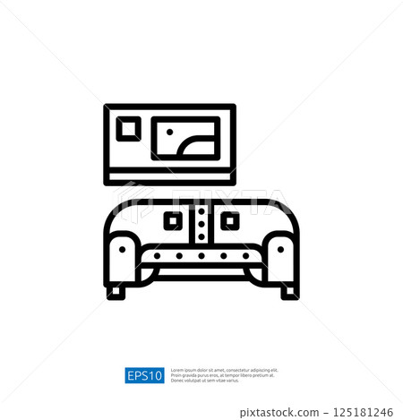 A minimalist illustration of a sofa with a television mounted above it, depicting a cozy living room setup for relaxation and entertainment. A minimalist illustration of a sofa with a television mounted above it, depicting a cozy living room setup for relaxation and entertainment. 125181246