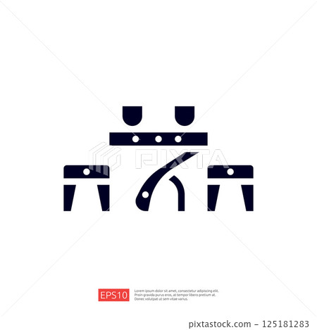 This image features a minimalist icon representing a table with three stools, symbolizing a gathering space for meetings or social interactions. This image features a minimalist icon representing a table with three stools, symbolizing a gathering space for meetings or social interactions. 125181283