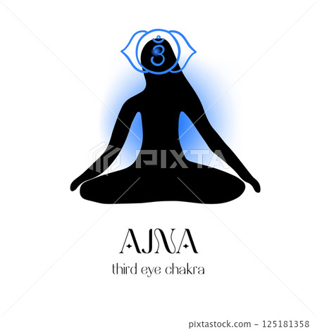 Silhouette of meditating figure with ajna third 125181358