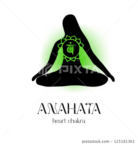 Anahata heart chakra meditation figure with green 125181361