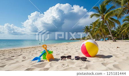 夏季圖像。沙灘、碧海、白雲 125181444