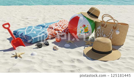 夏季圖像。沙灘、碧海、白雲 125181445