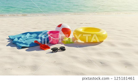 夏季圖像。沙灘、碧海、白雲 125181461