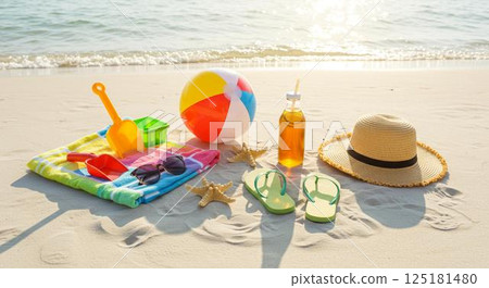 夏季圖像。沙灘、碧海、白雲 夏季圖像。沙灘、碧海、白雲 125181480