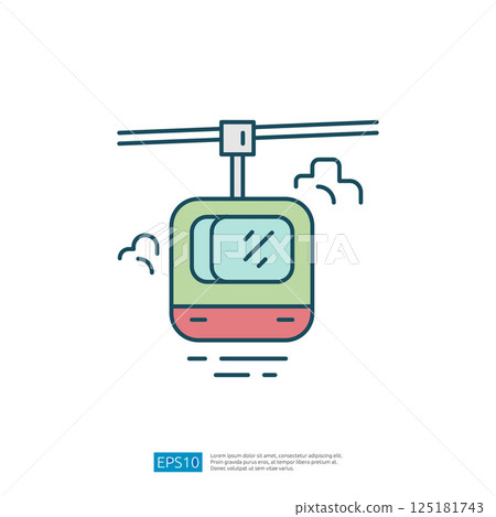 A simple illustration of a cable car, suspended from a cable, designed with a minimalist style and soft colors. It represents transport and leisure activities in mountainous areas. A simple illustration of a cable car, suspended from a cable, designed with a minimalist style and soft colors. It represents transport and leisure activities in mountainous areas. 125181743