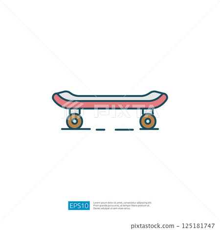 A simple illustration of a skateboard, featuring a pink deck and wooden wheels, representing leisure and sports activities. A simple illustration of a skateboard, featuring a pink deck and wooden wheels, representing leisure and sports activities. 125181747