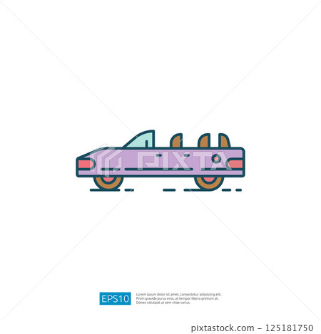 A stylized illustration of a convertible car in pastel colors, featuring a simple design with four seats and wheels, conveying a sense of leisure and fun. A stylized illustration of a convertible car in pastel colors, featuring a simple design with four seats and wheels, conveying a sense of leisure and fun. 125181750