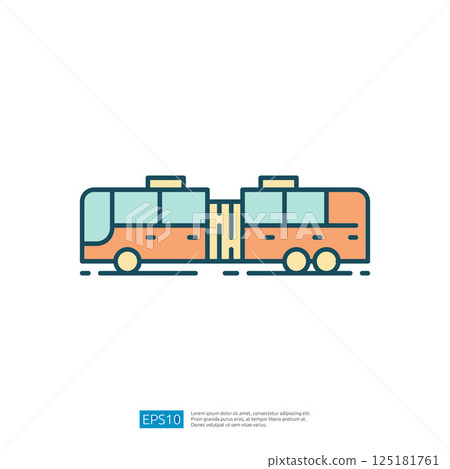 The image features a simple, stylized illustration of a bus, showcasing a two-part design with a bright color scheme. It represents public transport visually. 125181761