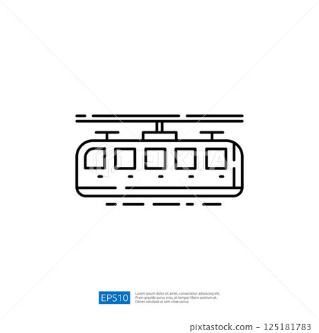 A simple line illustration of a cable car, depicting a transport vehicle suspended from overhead cables, commonly used in mountainous or urban areas. A simple line illustration of a cable car, depicting a transport vehicle suspended from overhead cables, commonly used in mountainous or urban areas. 125181783