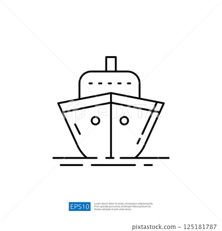 A minimalist line drawing of a ship's bow, emphasizing its structure and design. The image represents maritime transport and navigation. 125181787