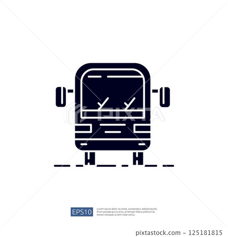 A simple graphic illustration of a bus, emphasizing its front view with clear lines and minimalistic design. 125181815