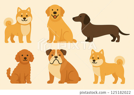A collection of cute illustrations of various dog breeds 125182022