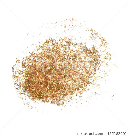 Gold stain and splashes in vibrant collection. Shiny gold spot element hand-painted in watercolor with gold paint accents. Isolate is presented as backdrop for decorating textiles, prints, packaging 125182901