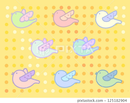 Colorful birds modern yellow background illustration Colorful birds modern yellow background illustration 125182904